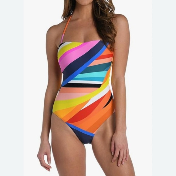 La Blanca Other - La Blanca Women's Sunscape Bandeau one piece swimsuit rainbow tummy control SZ 4